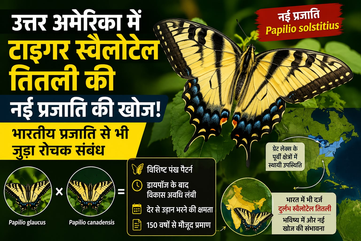 उत्तर अमेरिका में टाइगर स्वैलोटेल तितली की नई प्रजाति की खोज, भारतीय प्रजाति से भी जुड़ा संबंध