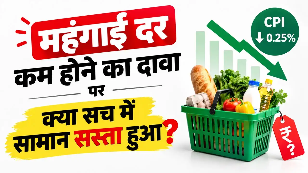 भारत की CPI महंगाई अक्टूबर में 0.25% तक आने का दावा है। जानें इसका असली मतलब, खाद्य कीमतों और GST कटौती का असर, और आम परिवार की जेब पर इसका असर।